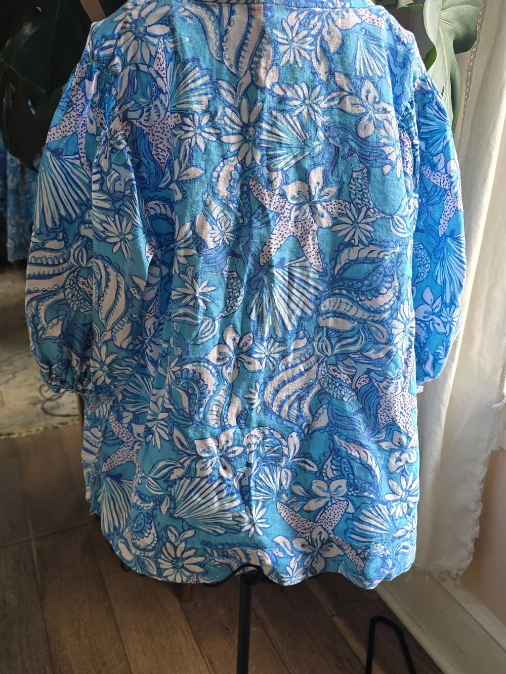 Lilly Pulitzer Mialeigh Elbow-Sleeve Linen Top Size 16